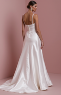 Stunning A-Line Bridal Gown with a Flowing Train for a Majestic Look