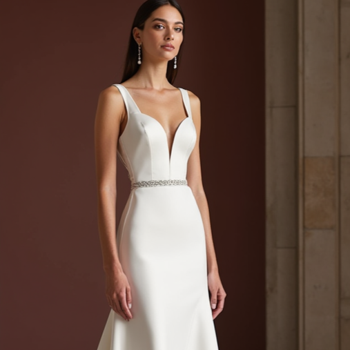 Flattering White A-Line Bridal Gown with a Natural Waistline for a Slim Fit