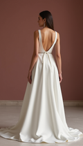 Flattering White A-Line Bridal Gown with a Natural Waistline for a Slim Fit