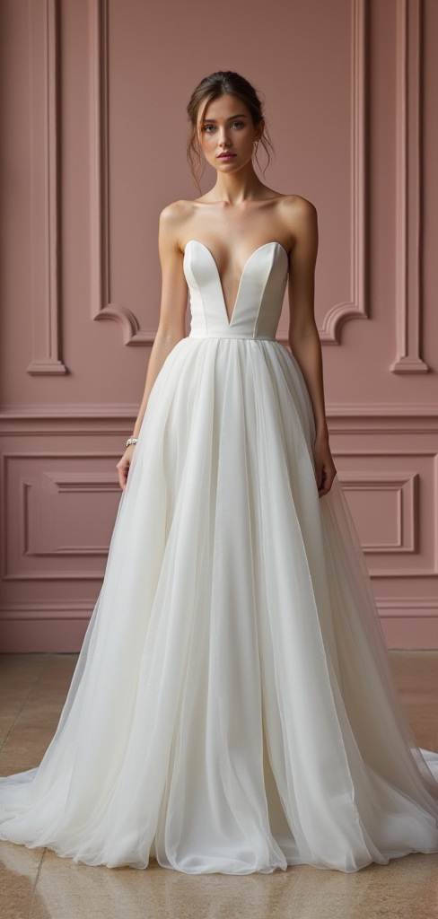 A-Line Wedding Dress with a Long Train for a Grand Bridal Entrance