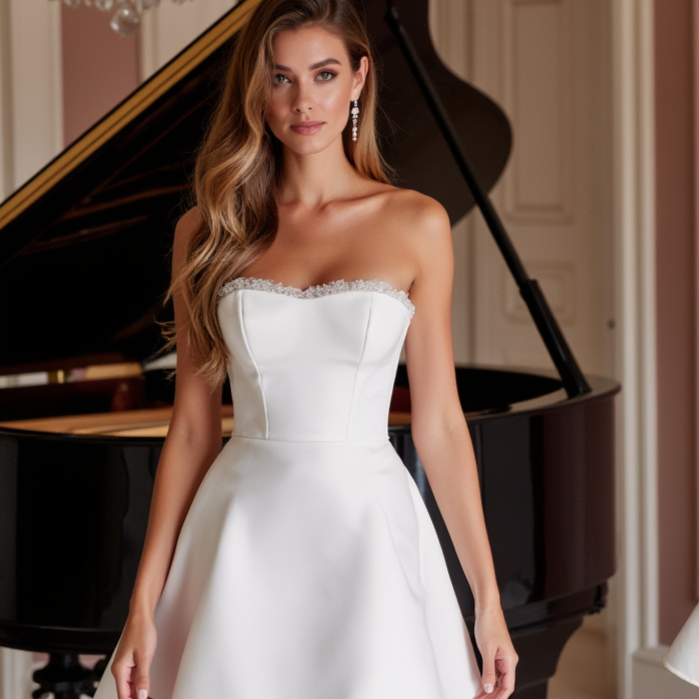 Modern Short Wedding Dress and Mini Dress with a Sweetheart Neckline