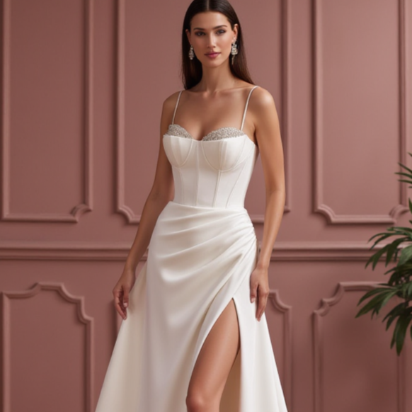 A-Line Wedding Dress with a Pleated Skirt for a Graceful Look