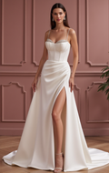 A-Line Wedding Dress with a Pleated Skirt for a Graceful Look