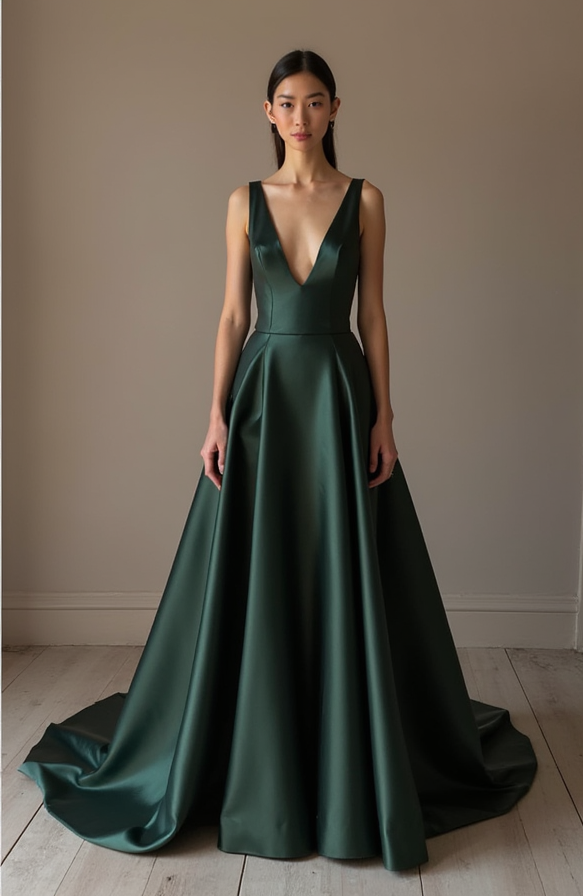 Flattering Green Evening Dress & Prom Gown with Ruched Fabric for a Sculpted Fit