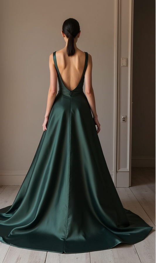 Flattering Green Evening Dress & Prom Gown with Ruched Fabric for a Sculpted Fit