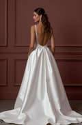A-Line Wedding Dress with a Long Lace Train for a Dramatic Look