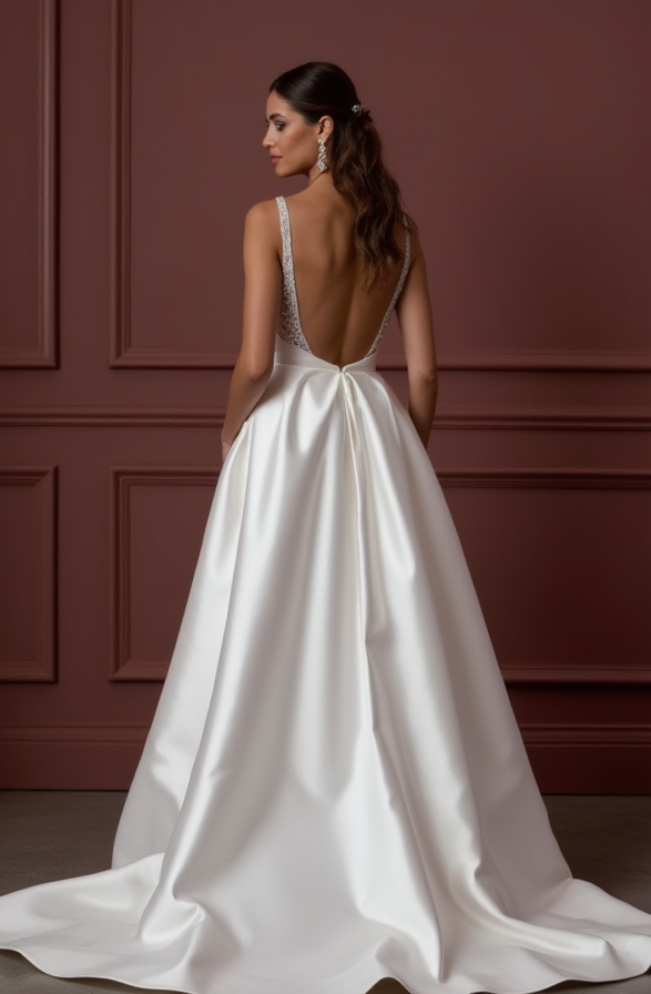 A-Line Wedding Dress with a Long Lace Train for a Dramatic Look