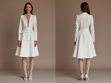 Satin Blazer Style Short Wedding Dress with Long Sleeves