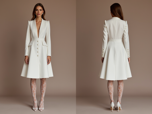 Satin Blazer Style Short Wedding Dress with Long Sleeves