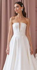 Timeless Strapless Ballgown Wedding Dress with Plunging Neckline & Flowing Train