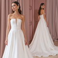 Timeless Strapless Ballgown Wedding Dress with Plunging Neckline & Flowing Train