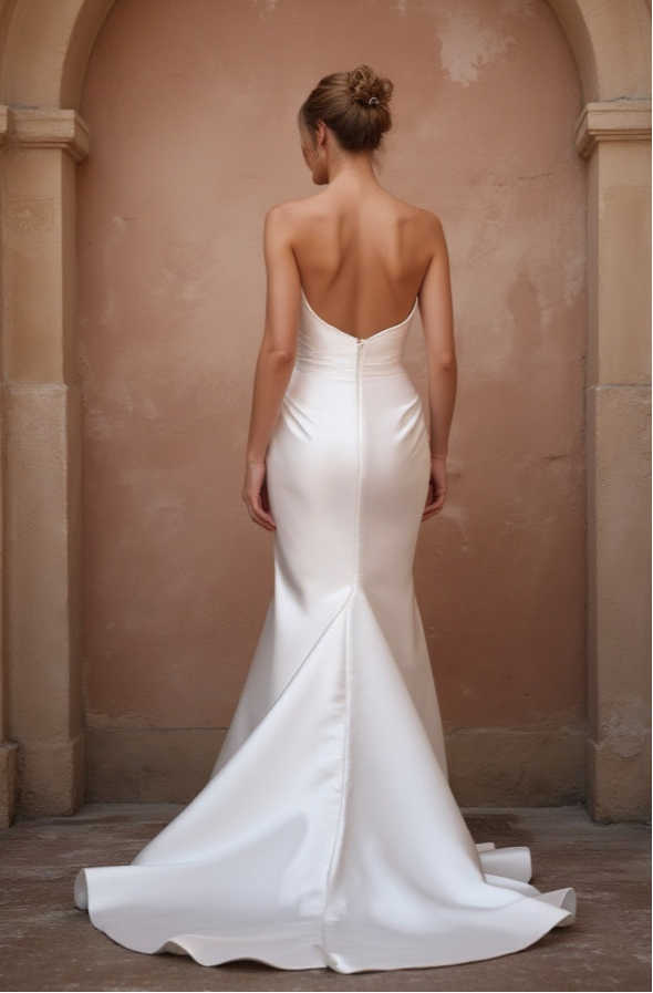 Elegant Satin Wedding Dress with Draped Bodice & Sleek Mermaid Silhouette
