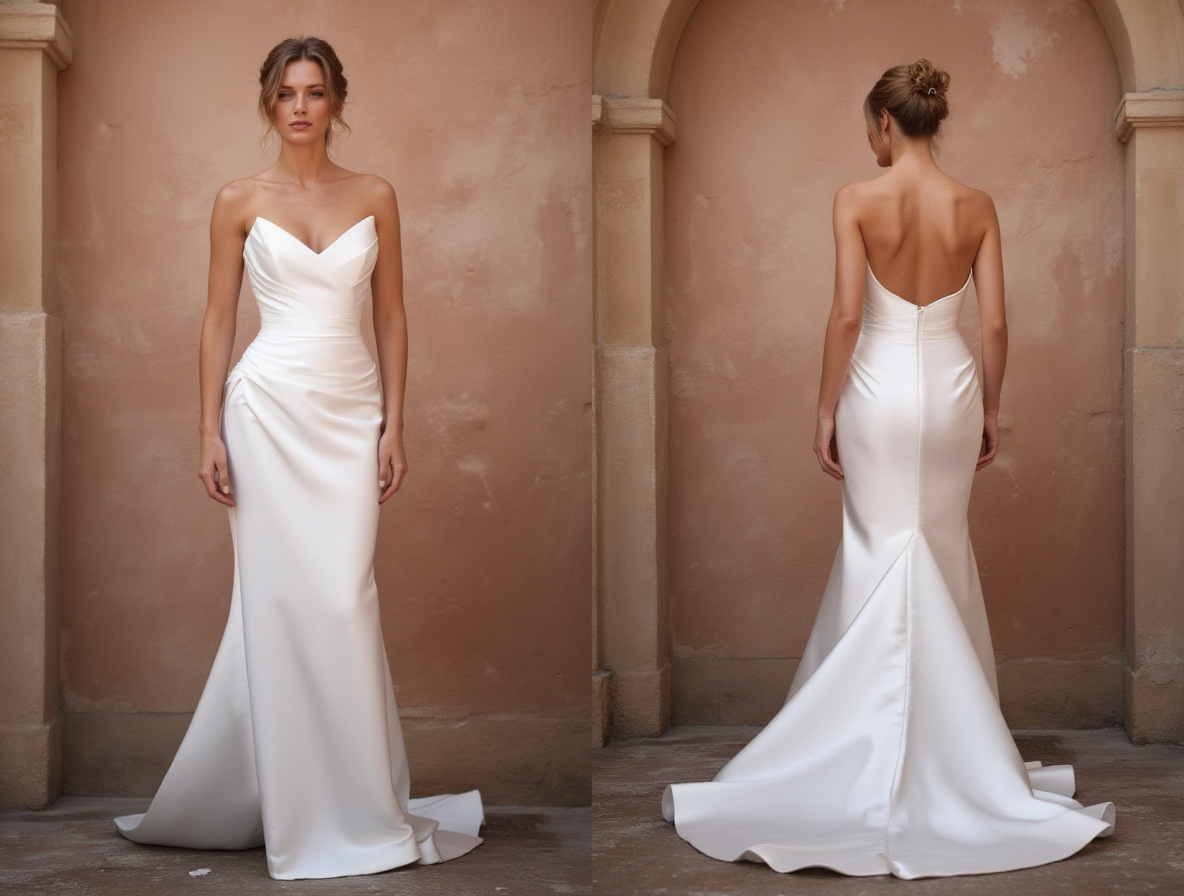 Elegant Satin Wedding Dress with Draped Bodice & Sleek Mermaid Silhouette