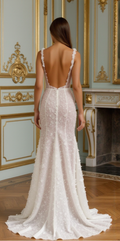 Sheer Lace Wedding Dress with Deep Plunge and Thigh-High Slit