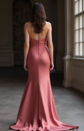 Elegant Pink Evening Dress & Prom Dress with Beaded Straps and Flowing Skirt