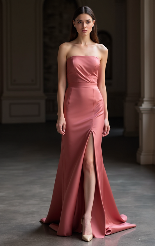 Elegant Pink Evening Dress & Prom Dress with Beaded Straps and Flowing Skirt