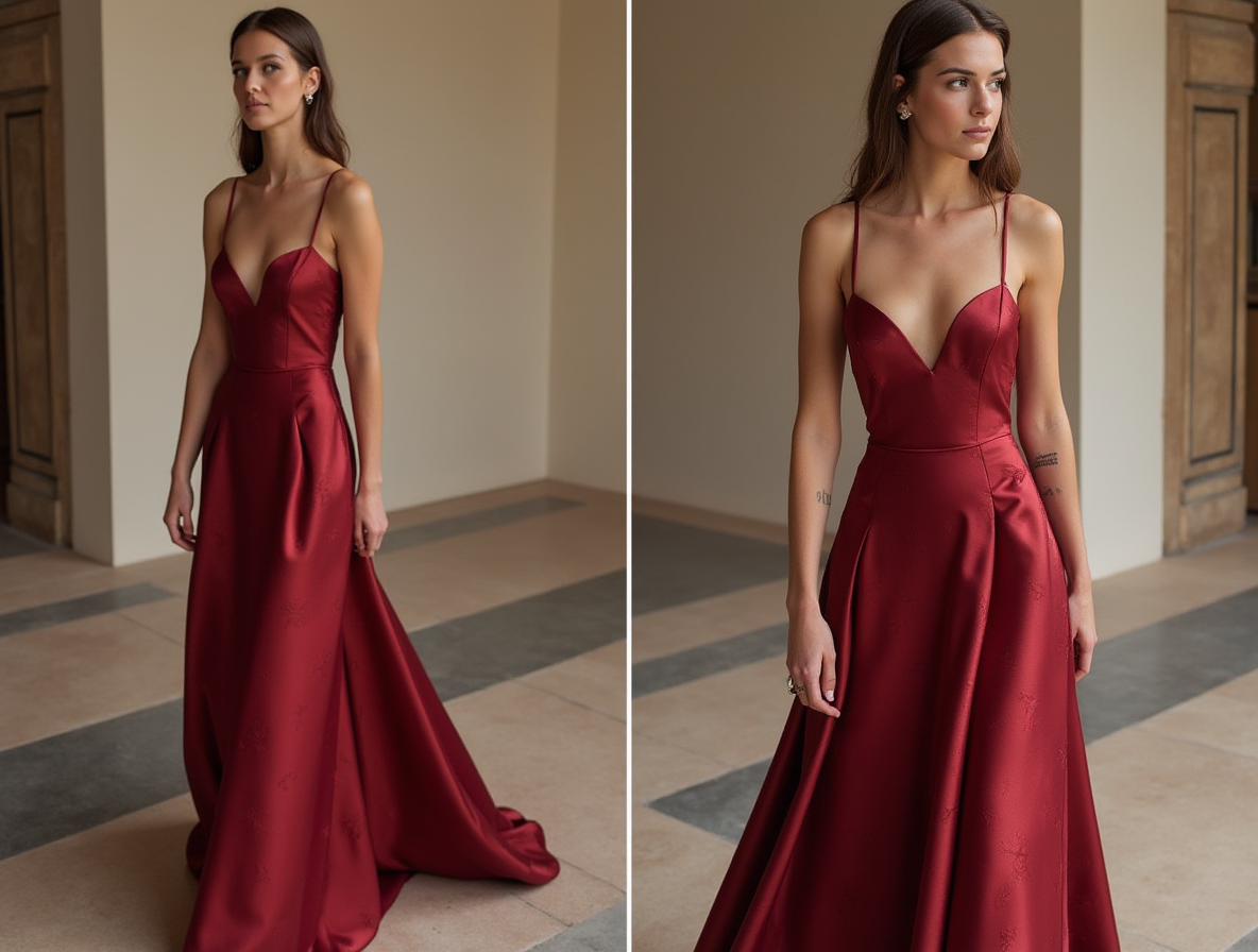 Unique Red Evening Dress & Prom Dress with Mixed Fabrics for a Standout Look
