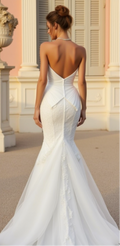 Strapless Mermaid Wedding Dress with Draped Bodice and Tulle Train