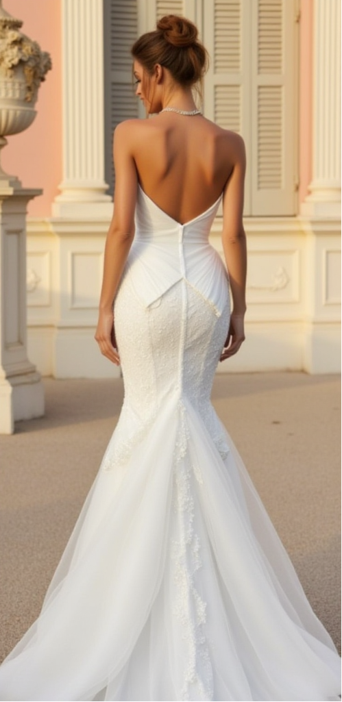 Strapless Mermaid Wedding Dress with Draped Bodice and Tulle Train