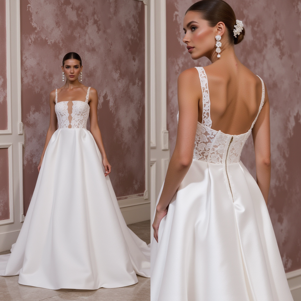 Elegant Satin Ball Gown with Sheer Lace Bodice