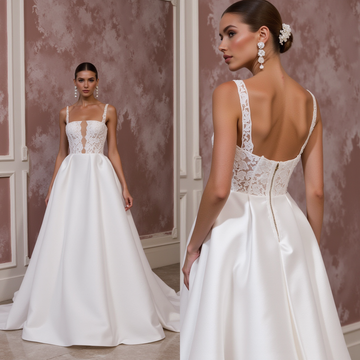 Elegant Satin Ball Gown with Sheer Lace Bodice
