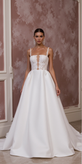 Elegant Satin Ball Gown with Sheer Lace Bodice