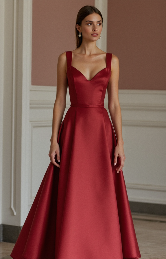Stunning Red Evening Dress & Prom Dress with Two-Tone Design for a Modern Touch