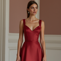 Stunning Red Evening Dress & Prom Dress with Two-Tone Design for a Modern Touch
