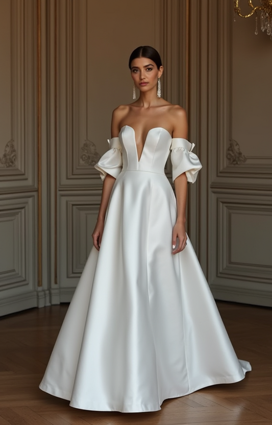 A-Line White Wedding Dress for a Destination Wedding with a Light, Flowing Skirt
