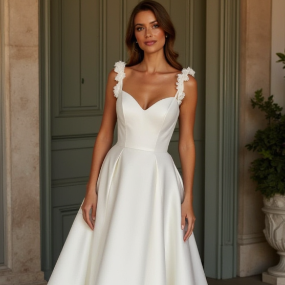 A-Line Wedding Dress with an Asymmetrical Design for a Modern Feel