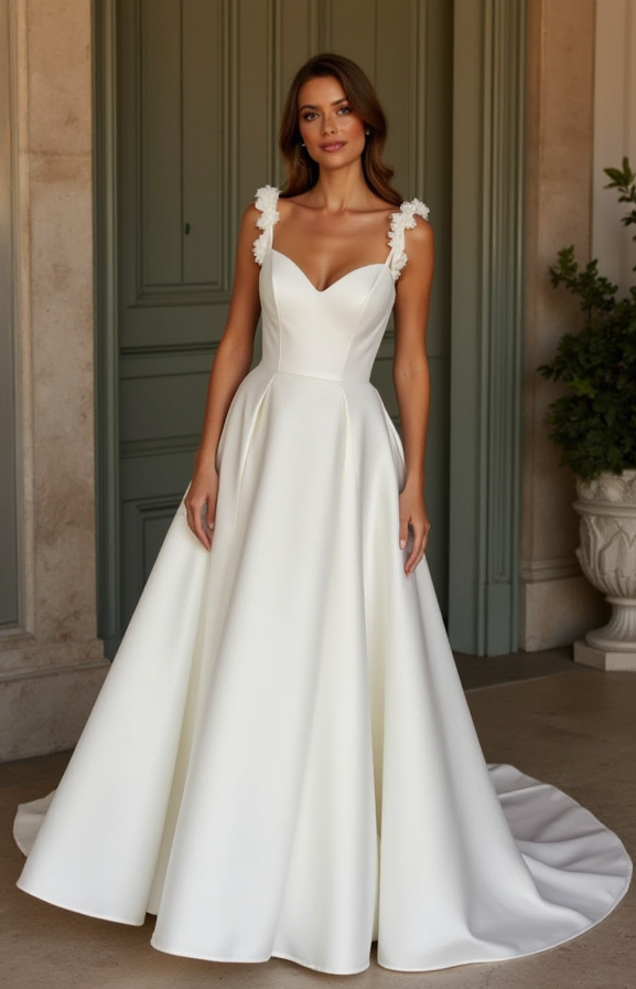 A-Line Wedding Dress with an Asymmetrical Design for a Modern Feel