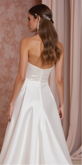 Modern Strapless A-Line Wedding Dress with Deep Plunge & Satin Finish