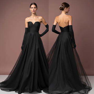 Modern Black Wedding Gown with Sweetheart Neckline and Flowing Tulle Skirt