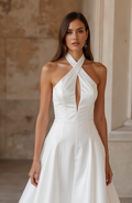 Halter Neck Satin A-Line Wedding Dress with Keyhole Cutout