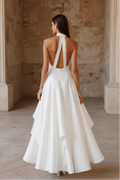 Halter Neck Satin A-Line Wedding Dress with Keyhole Cutout