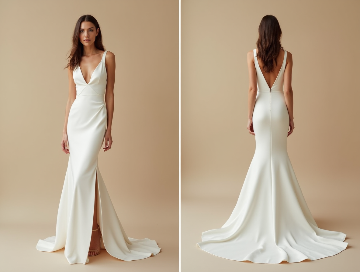 Modern Ivory Wedding Dress with Train and Slit