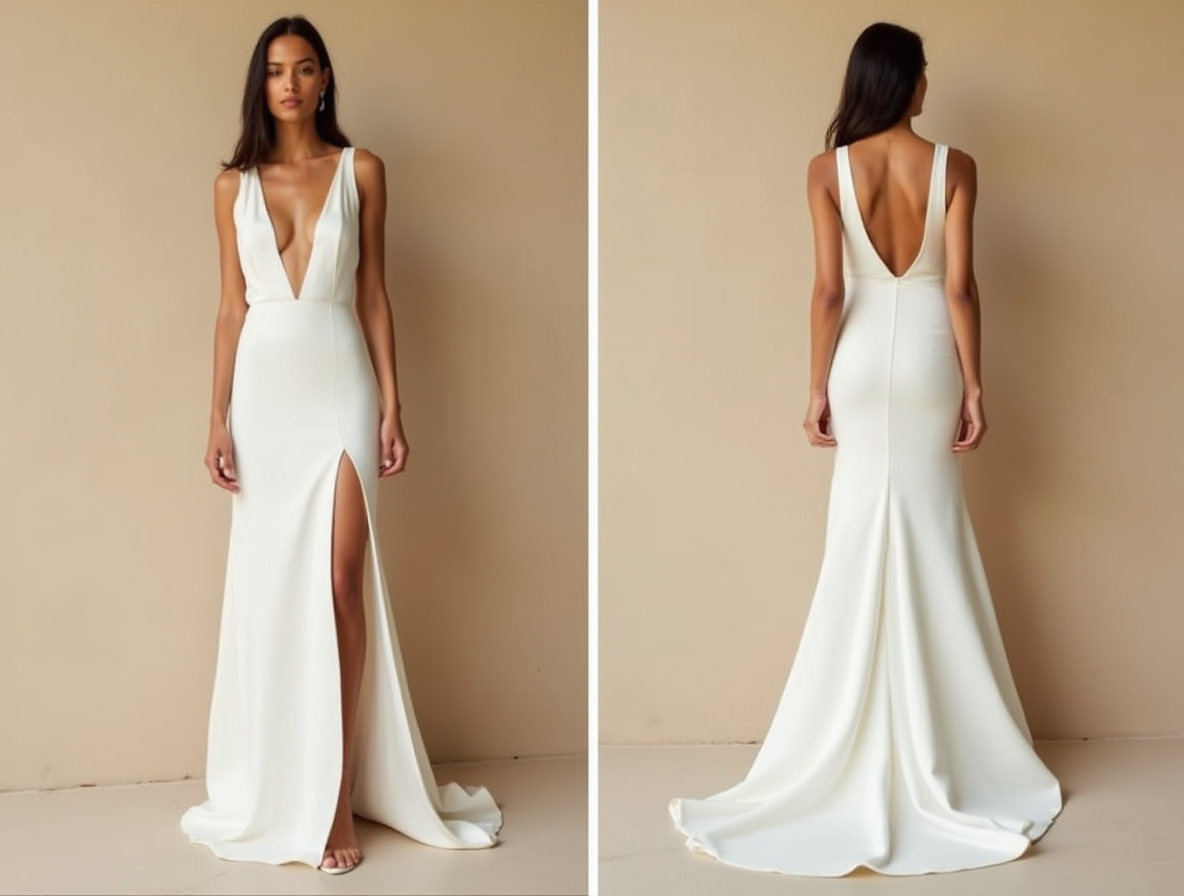 Minimalist Plunging Ivory Wedding Gown