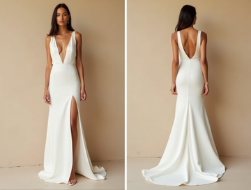 Minimalist Plunging Ivory Wedding Gown