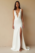 Minimalist Plunging Ivory Wedding Gown