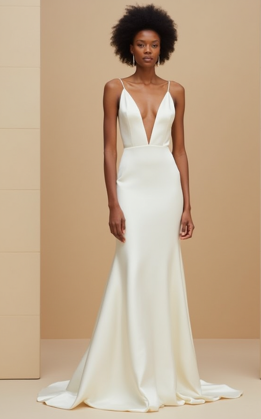 Elegant Satin Wedding Dress with Thin Straps