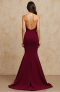 Burgundy Strapless Gown with Front Slit
