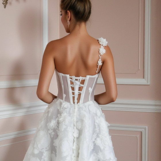 Modern Short Wedding Dress and Mini Dress with a One-Shoulder Design