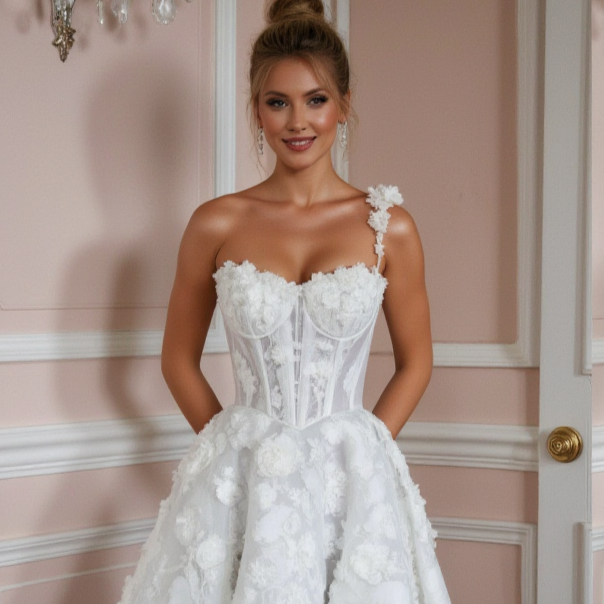 Modern Short Wedding Dress and Mini Dress with a One-Shoulder Design