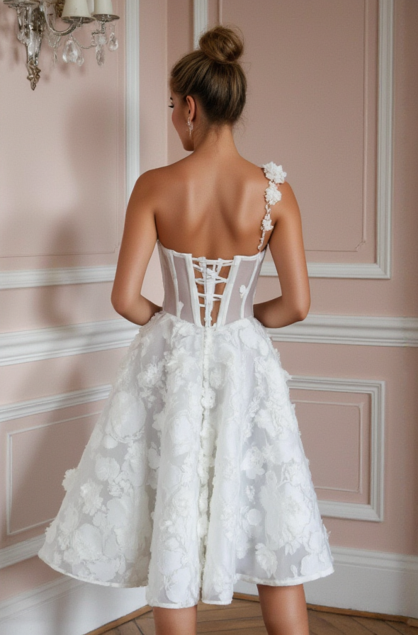 Modern Short Wedding Dress and Mini Dress with a One-Shoulder Design